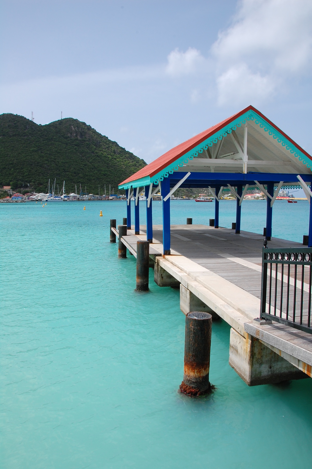 Colourful pier over turquoise water in Marigot, Saint Martin