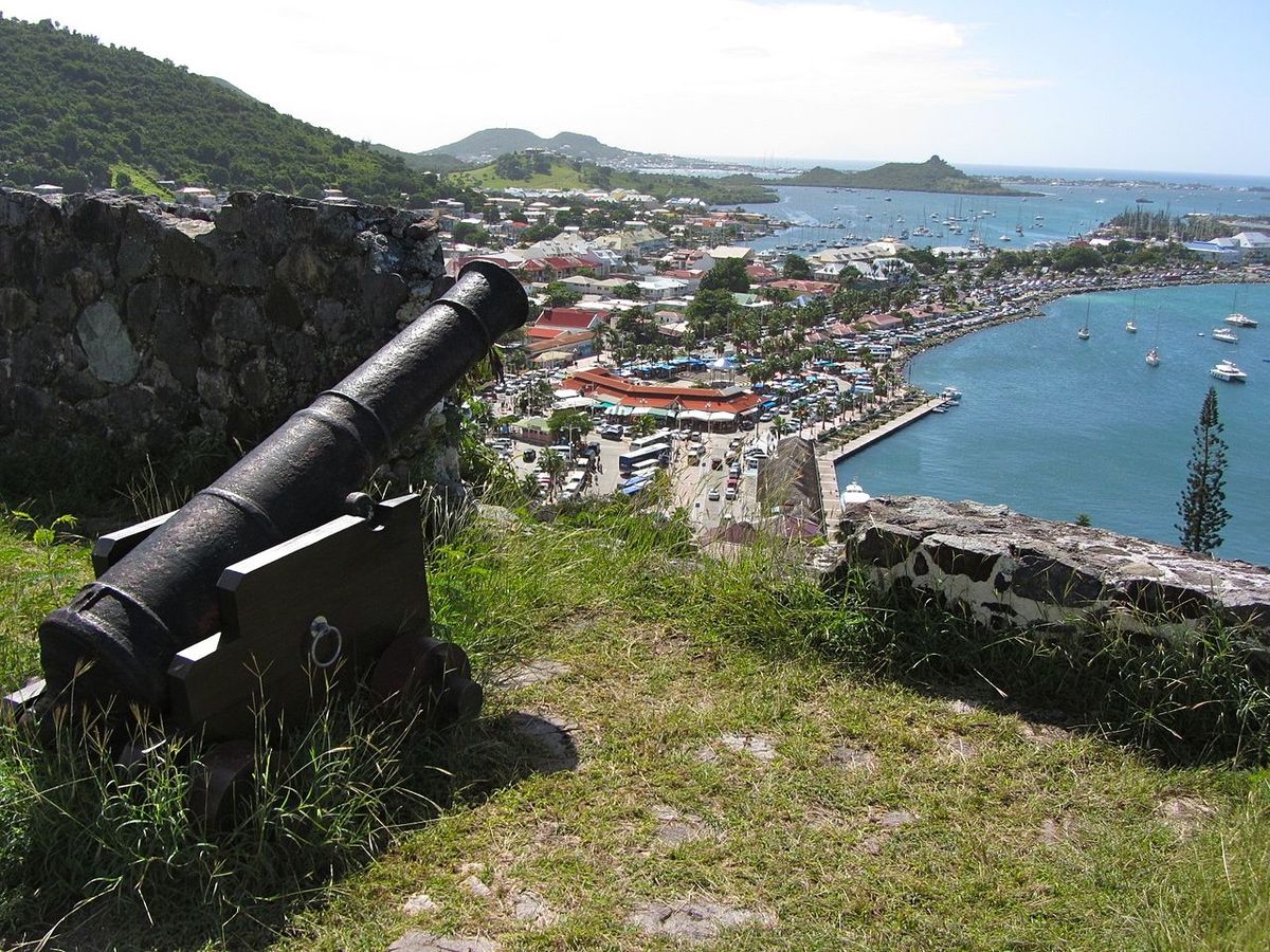 Cannon at Fort Louis overlooking Marigot town and harbour